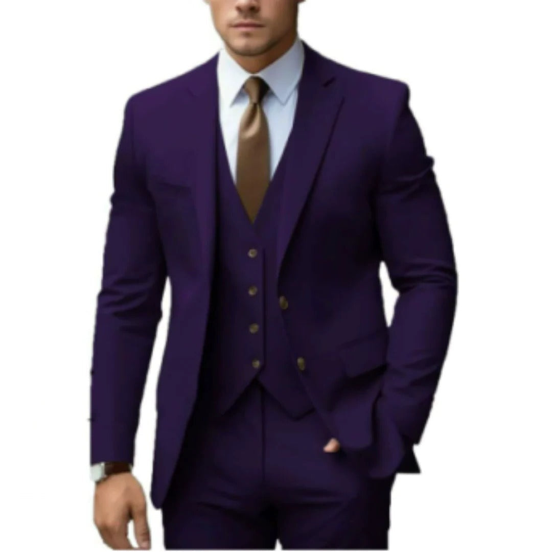 TrendAura Three Piece Mens Suit Set Jacket Vest Trousers Tailored Fit Formal Business Wear