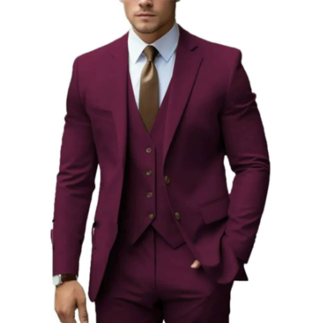 TrendAura Three Piece Mens Suit Set Jacket Vest Trousers Tailored Fit Formal Business Wear