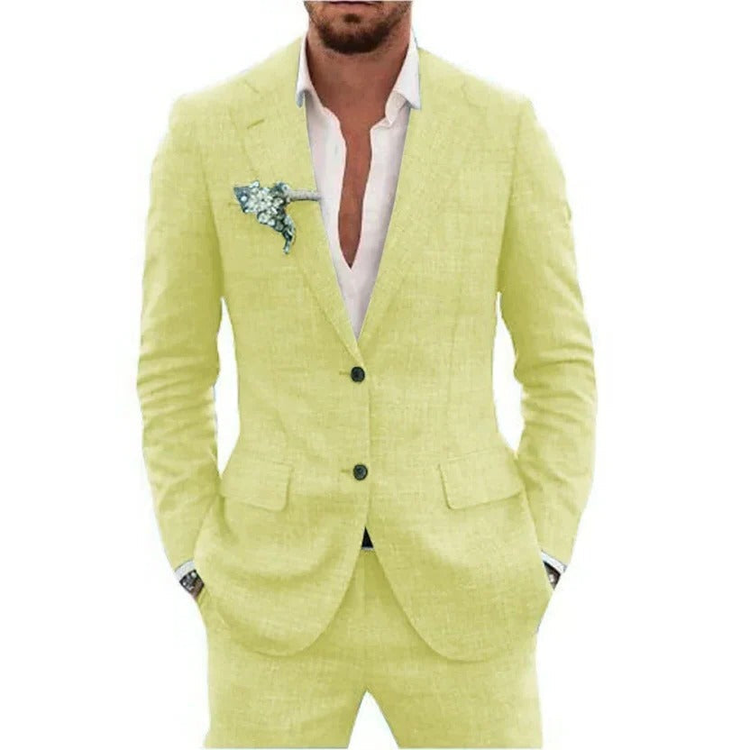 TrendAura Two Piece Men's Summer Suit Lightweight Breathable Jacket And Trousers For Warm Weather Formal Daytime Events
