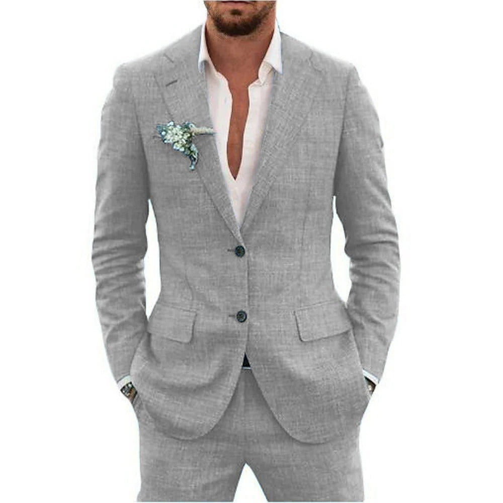 TrendAura Two Piece Men's Summer Suit Lightweight Breathable Jacket And Trousers For Warm Weather Formal Daytime Events