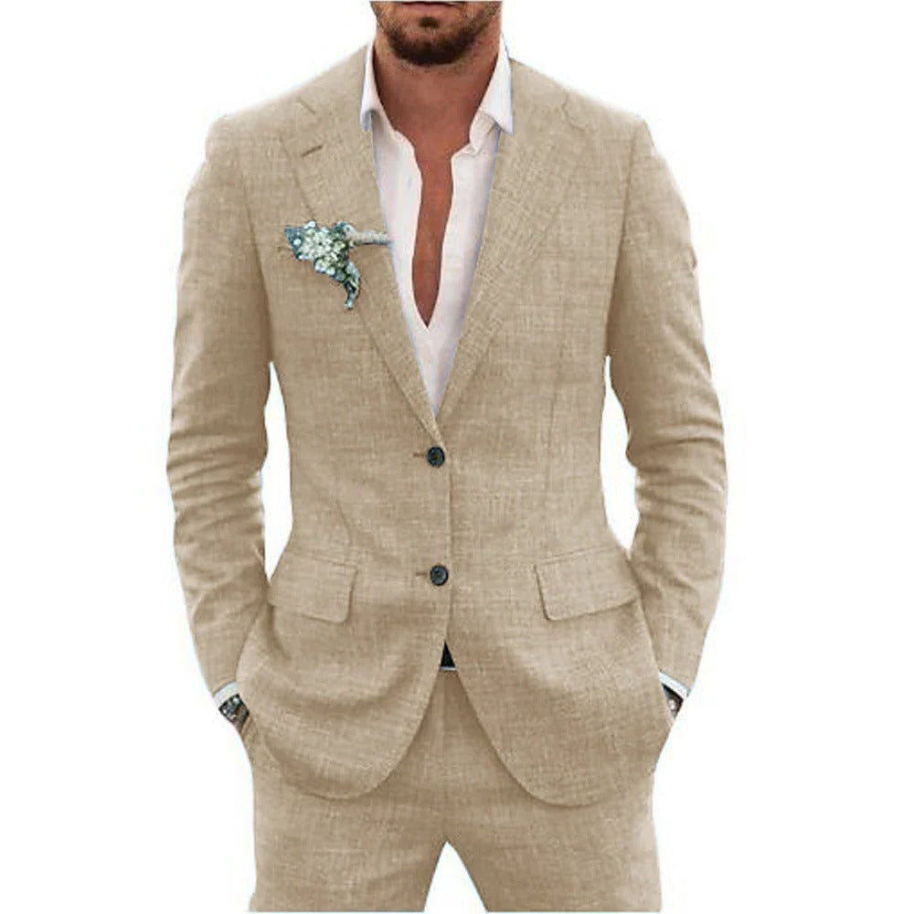 TrendAura Two Piece Men's Summer Suit Lightweight Breathable Jacket And Trousers For Warm Weather Formal Daytime Events