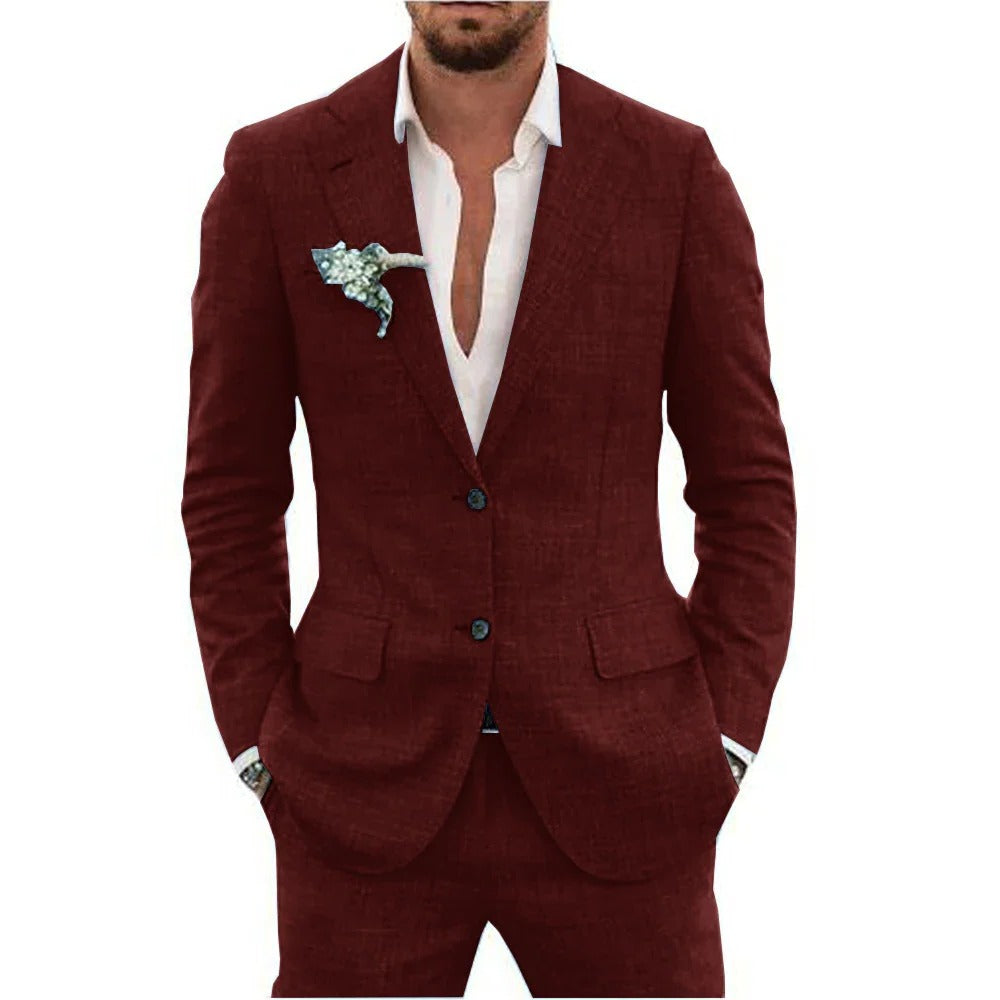TrendAura Two Piece Men's Summer Suit Lightweight Breathable Jacket And Trousers For Warm Weather Formal Daytime Events