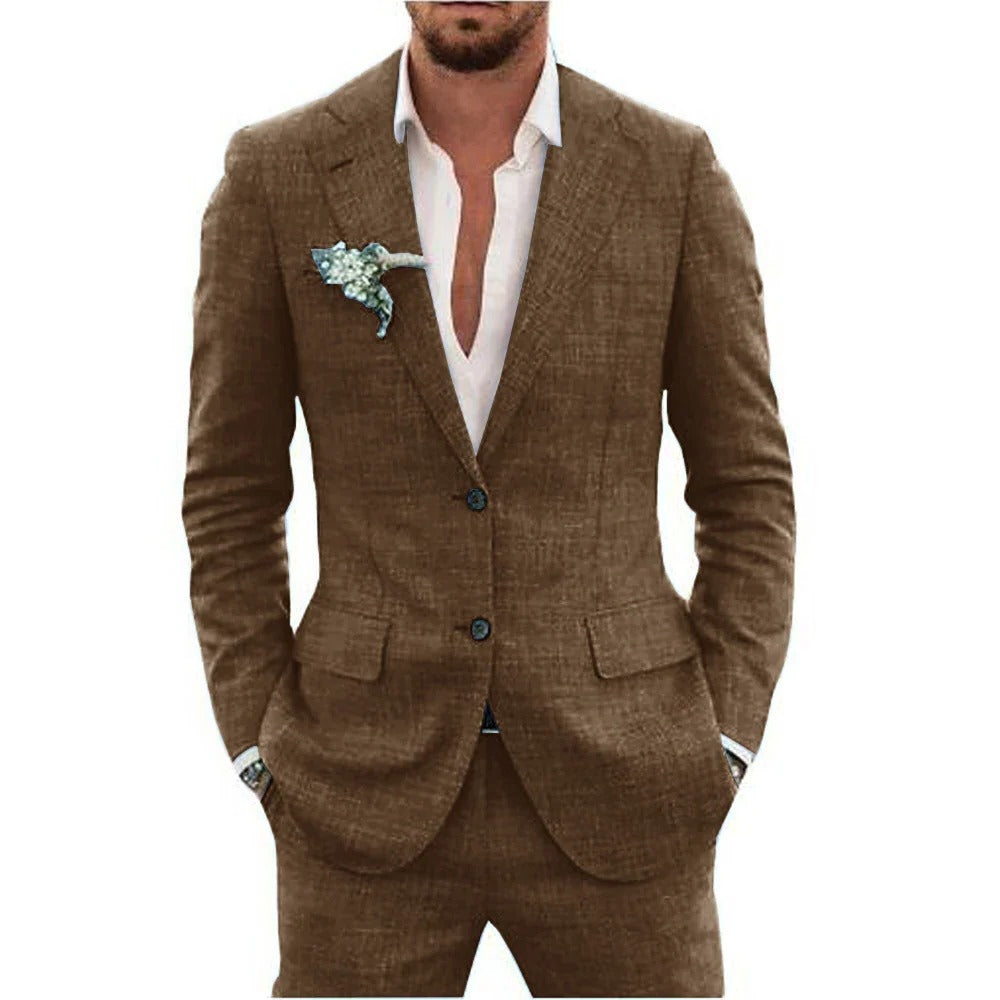 TrendAura Two Piece Men's Summer Suit Lightweight Breathable Jacket And Trousers For Warm Weather Formal Daytime Events