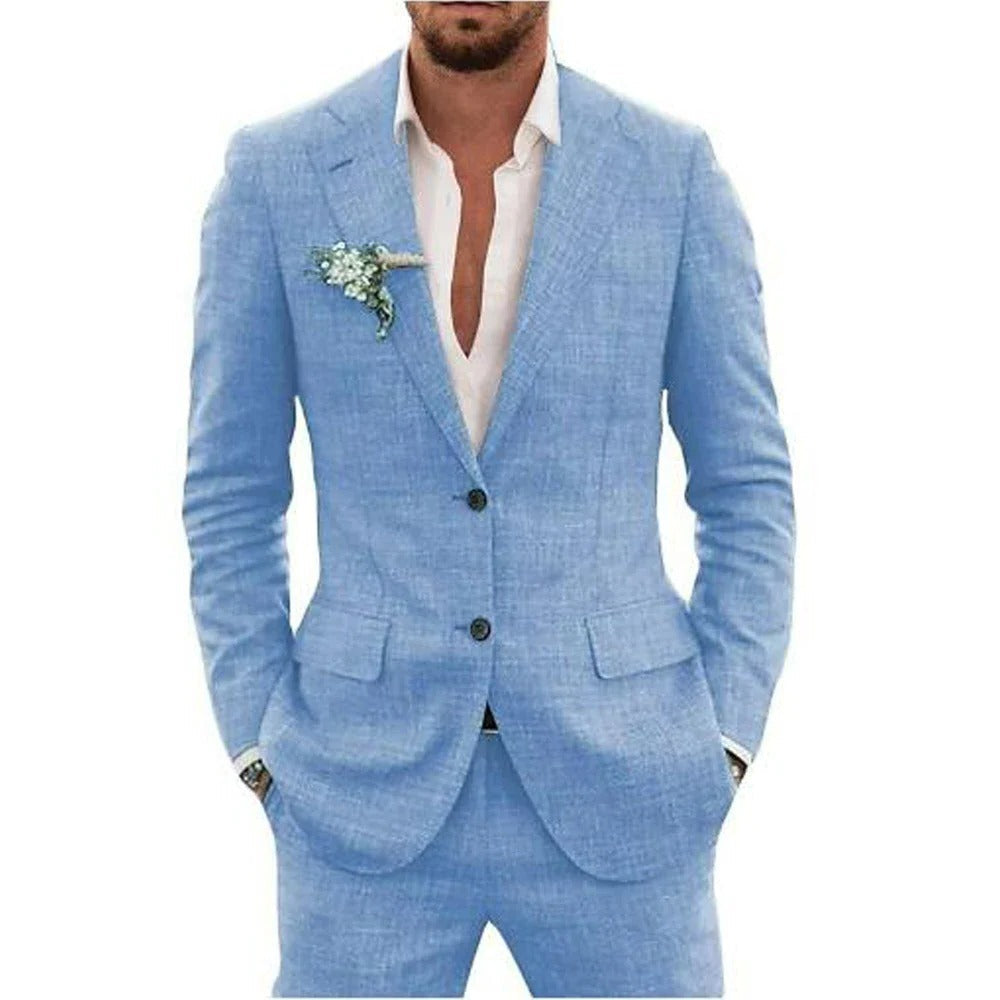 TrendAura Two Piece Men's Summer Suit Lightweight Breathable Jacket And Trousers For Warm Weather Formal Daytime Events