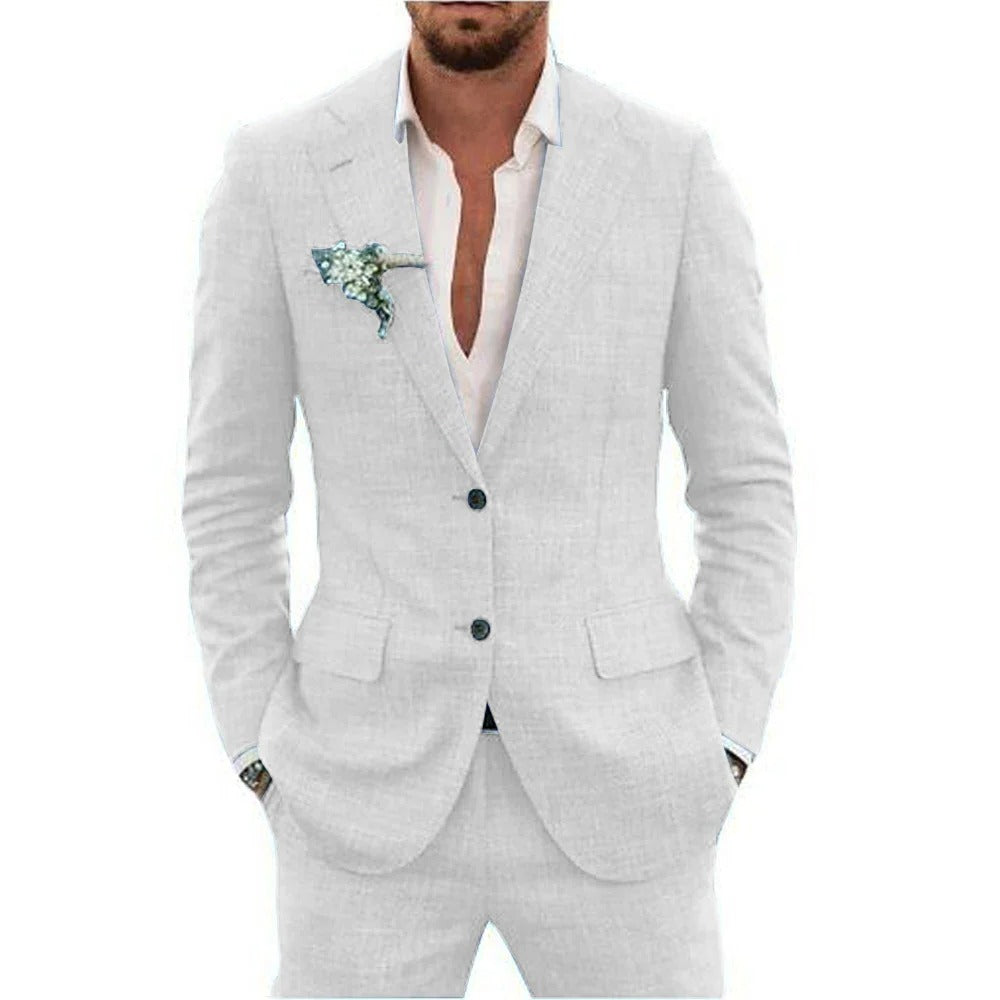 TrendAura Two Piece Men's Summer Suit Lightweight Breathable Jacket And Trousers For Warm Weather Formal Daytime Events