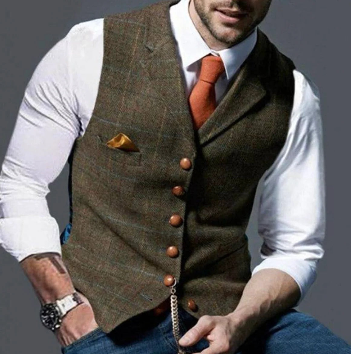TrendAura Mens Vintage Style Notched Collar Vest For Formal Or Casual Layering Wardrobe Essential