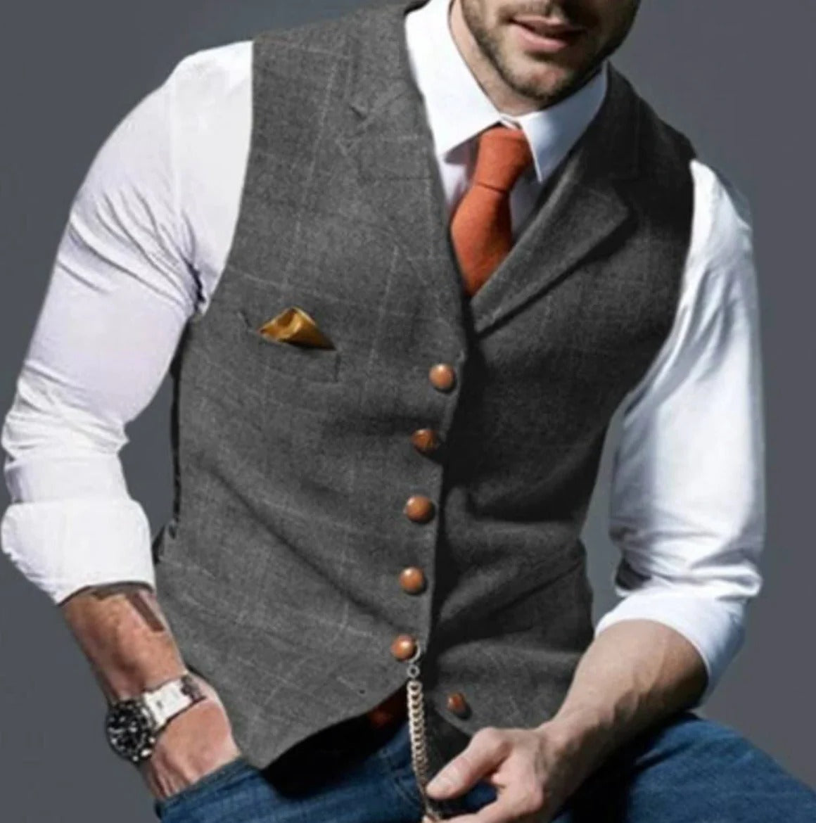 TrendAura Mens Vintage Style Notched Collar Vest For Formal Or Casual Layering Wardrobe Essential