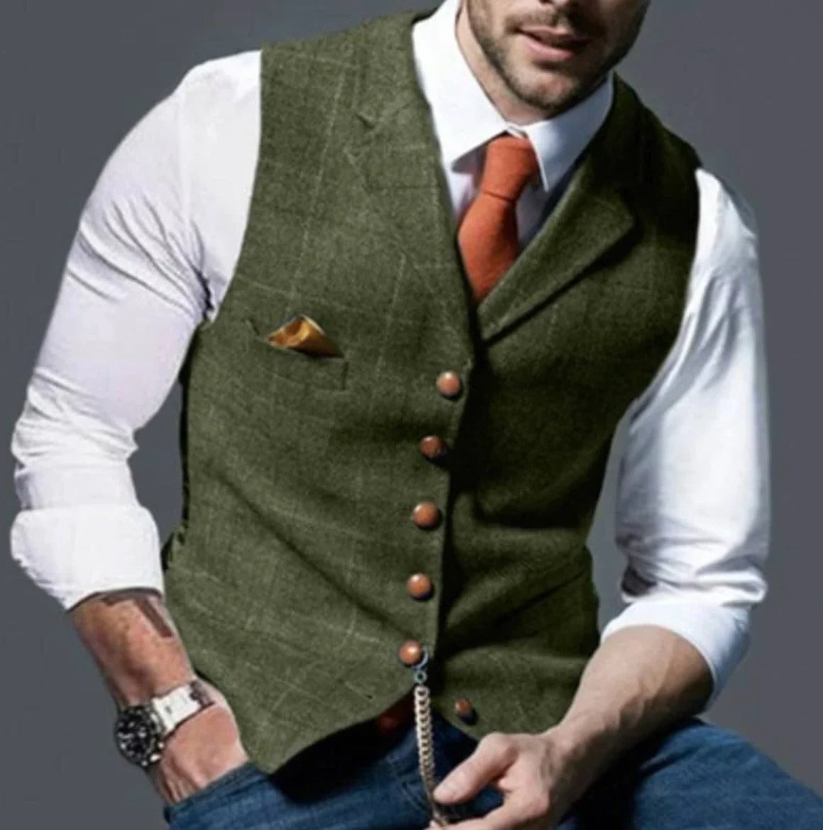 TrendAura Mens Vintage Style Notched Collar Vest For Formal Or Casual Layering Wardrobe Essential