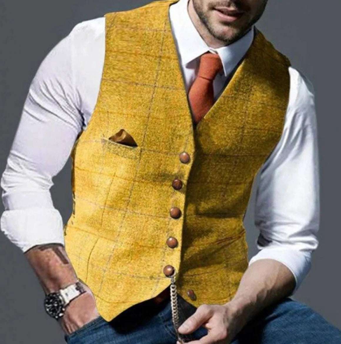 TrendAura Mens Vintage Style Notched Collar Vest For Formal Or Casual Layering Wardrobe Essential