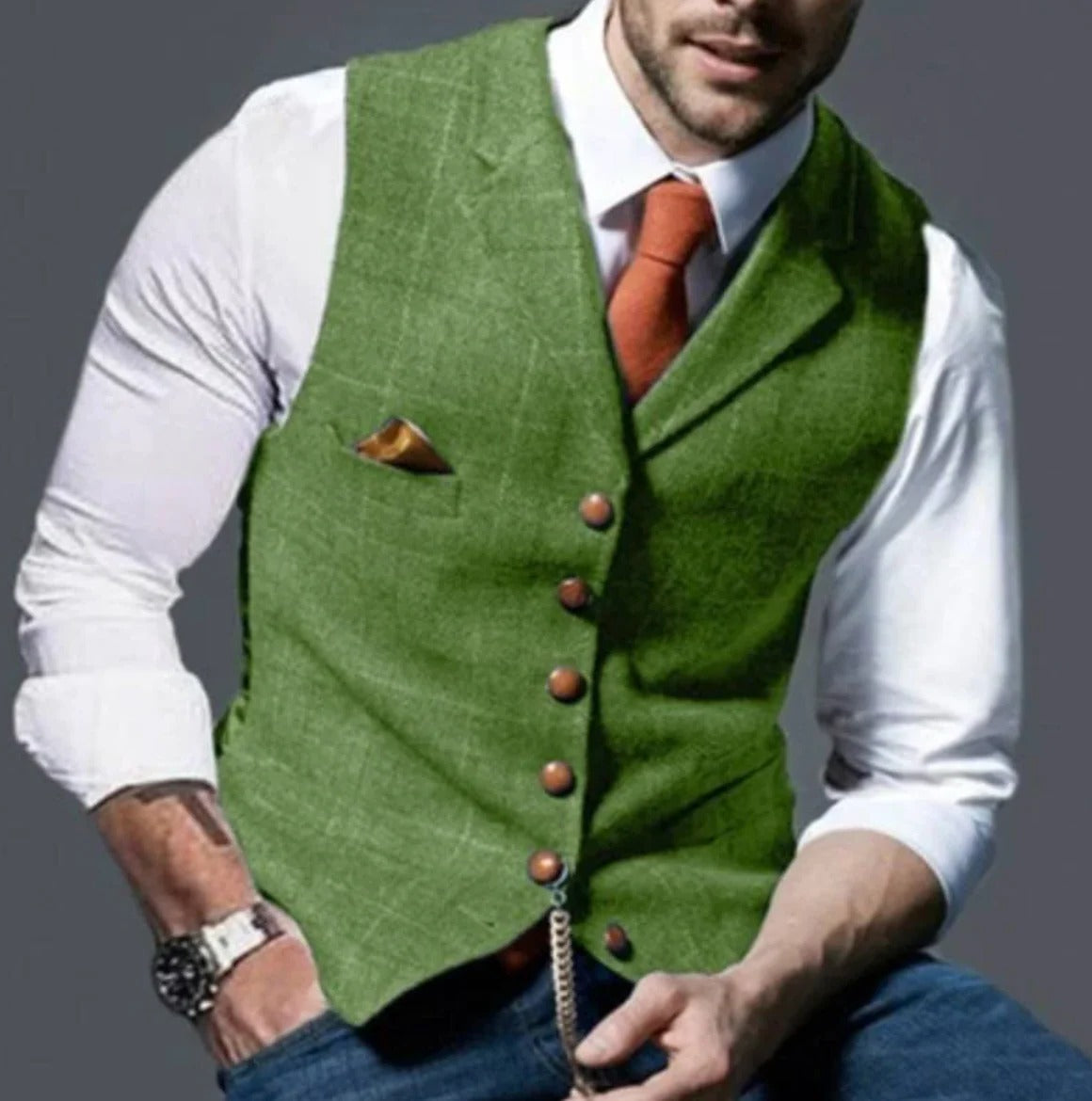 TrendAura Mens Vintage Style Notched Collar Vest For Formal Or Casual Layering Wardrobe Essential