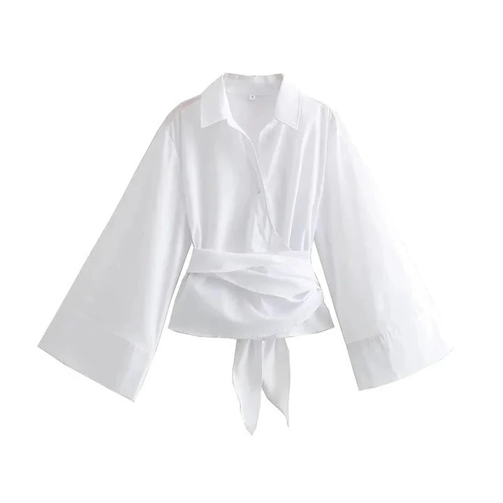 Blouse With Wide Bow Belt