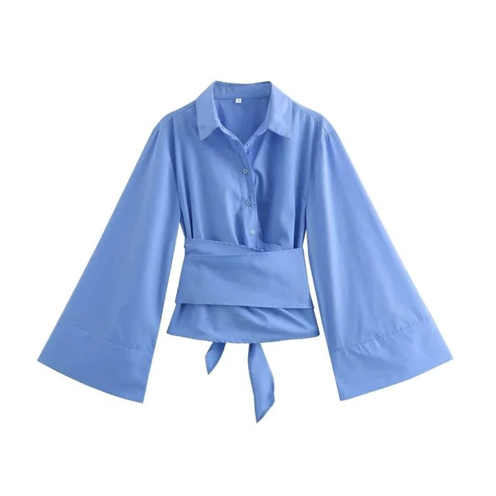 Blouse With Wide Bow Belt