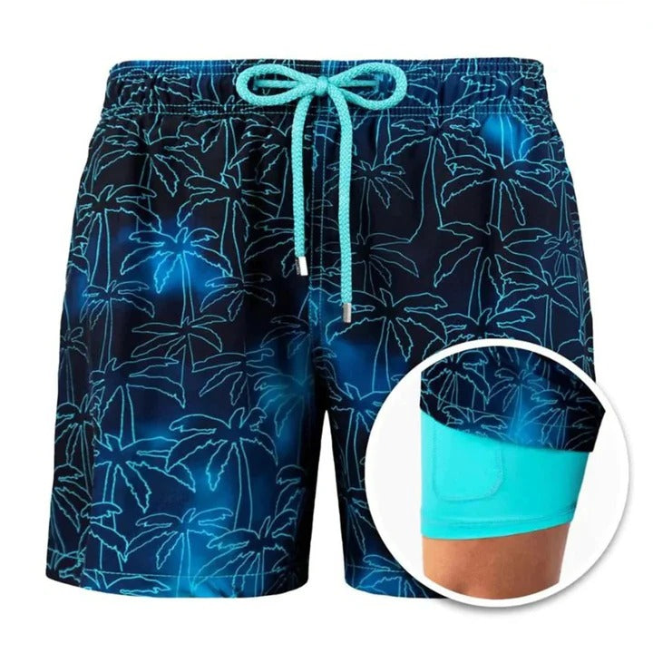 TrendAura Men's Tropical Print Mid Length Swim Shorts With Quick Dry And Adjustable Drawstring