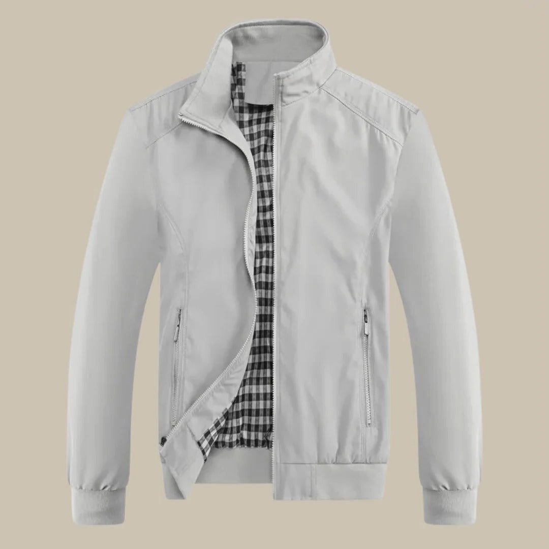 TrendAura High Collar Summer Jacket For Men With Structured Fit And Front Zip Closure