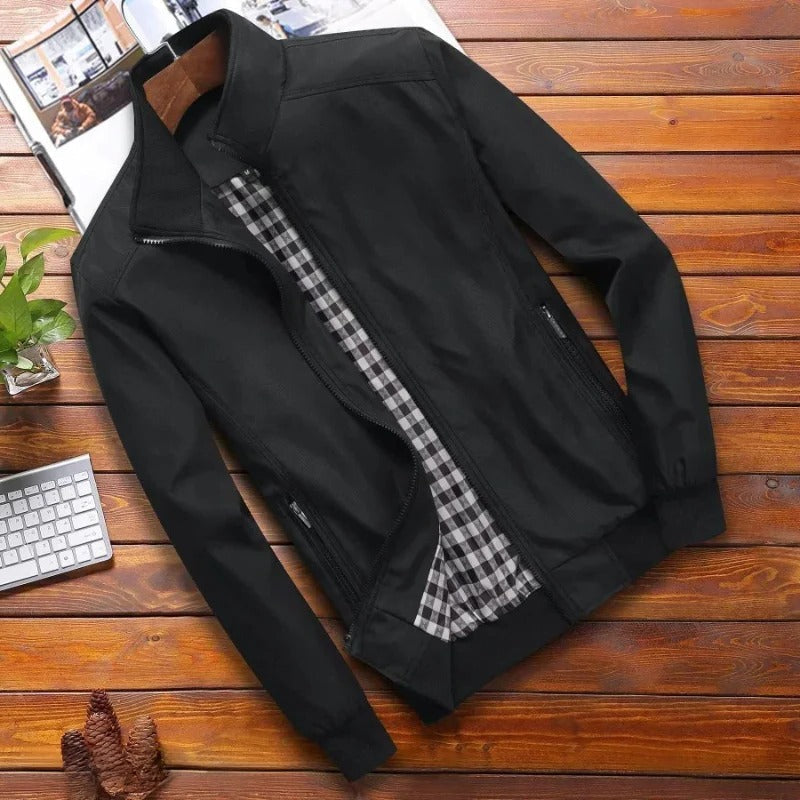 TrendAura High Collar Summer Jacket For Men With Structured Fit And Front Zip Closure