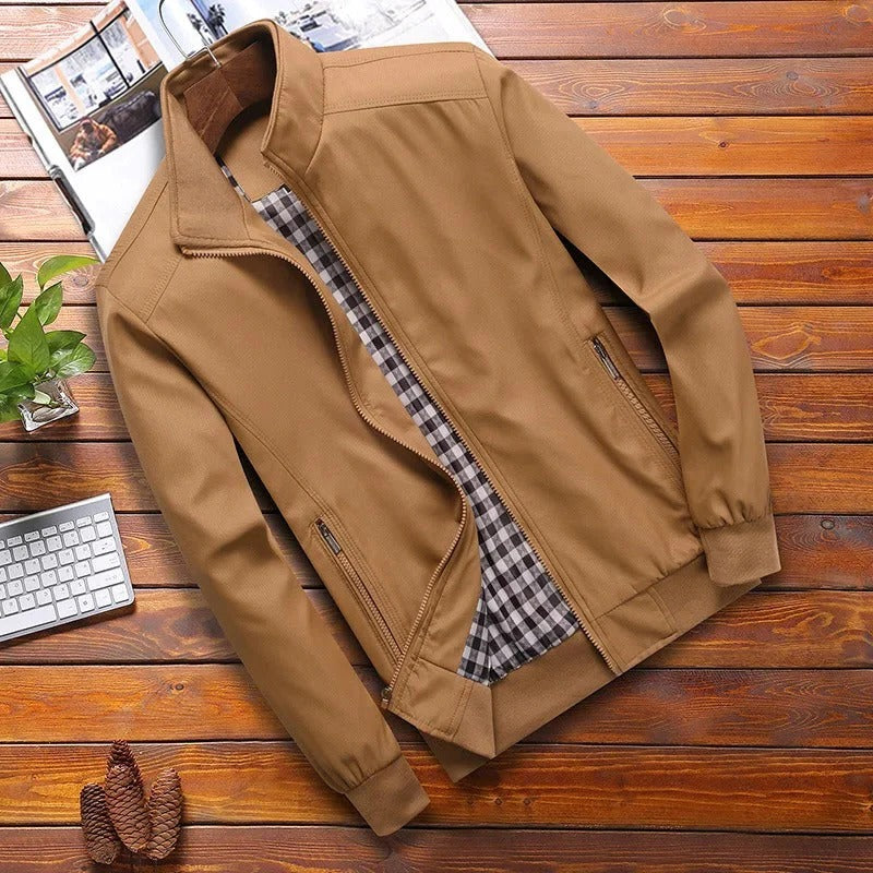 TrendAura High Collar Summer Jacket For Men With Structured Fit And Front Zip Closure