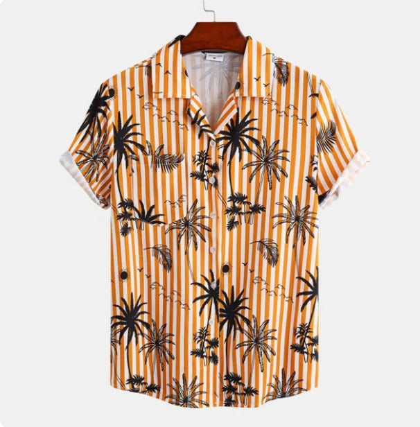 Mens Hawaiian Shirt With Palm Tree Print Short Sleeve Relaxed Fit Casual Summer Shirt