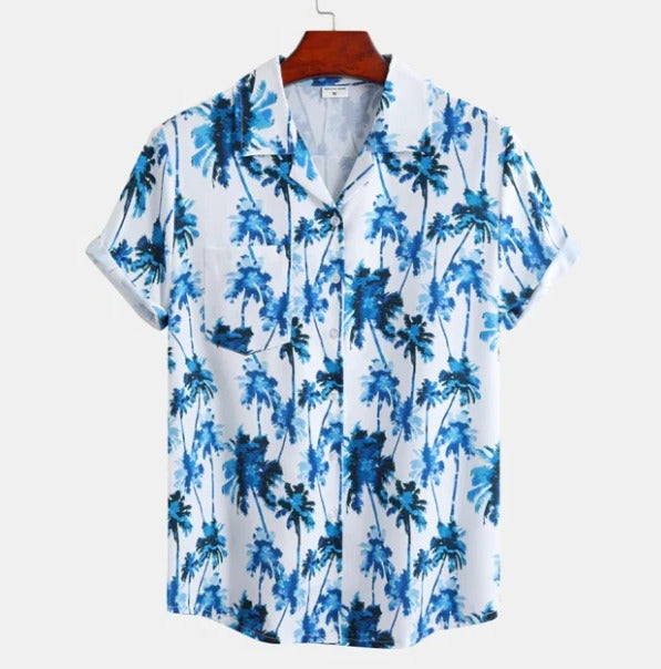 Mens Hawaiian Shirt With Palm Tree Print Short Sleeve Relaxed Fit Casual Summer Shirt