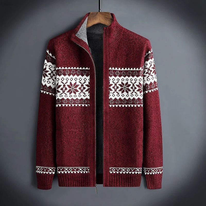 TrendAura Knitted Winter Jacket For Men Zip Front With Nordic Pattern Warm Coat For Daily Wear