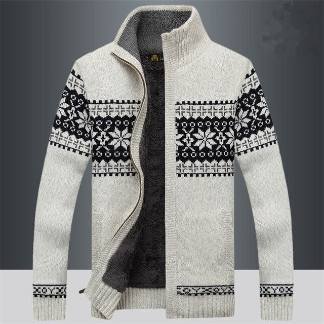 TrendAura Knitted Winter Jacket For Men Zip Front With Nordic Pattern Warm Coat For Daily Wear