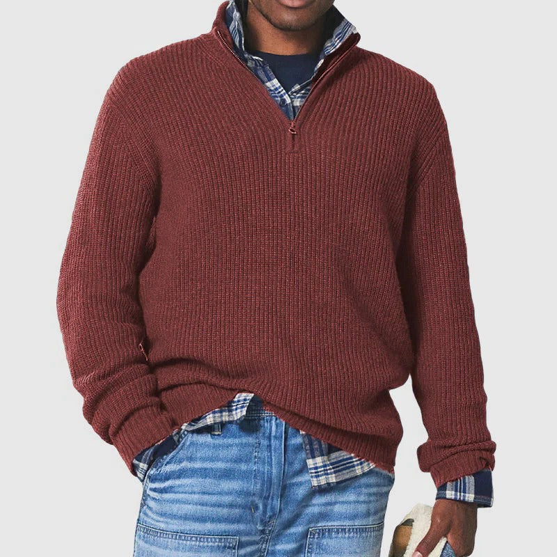 TrendAura Men's Knit Sweater With Half Zip Collar For Smart Casual Layering And All Day Comfort