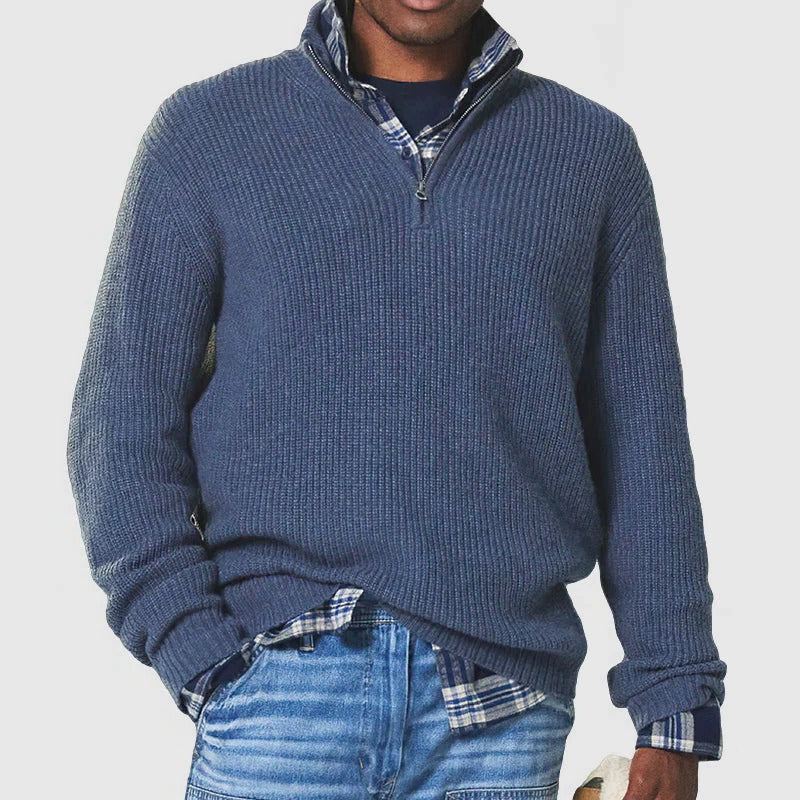 TrendAura Men's Knit Sweater With Half Zip Collar For Smart Casual Layering And All Day Comfort