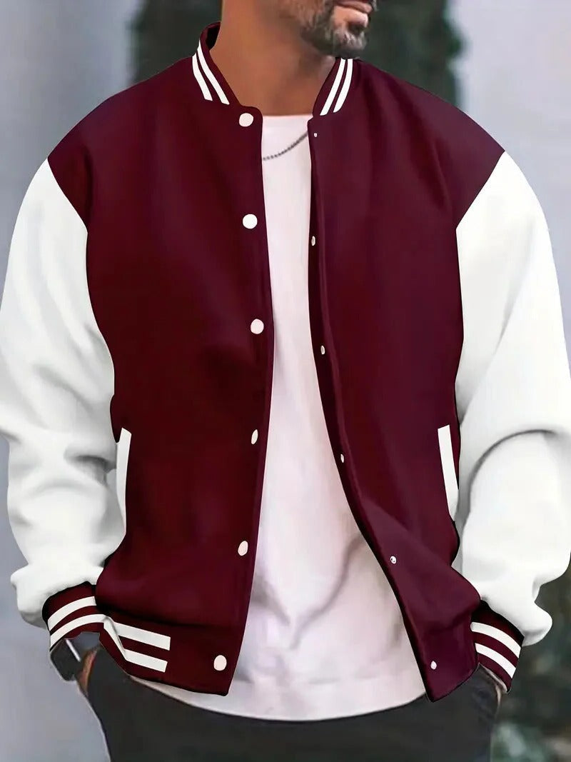 TrendAura Mens Baseball Style Bomber Jacket With White Sleeves Lightweight Coat Casual Autumn Wear