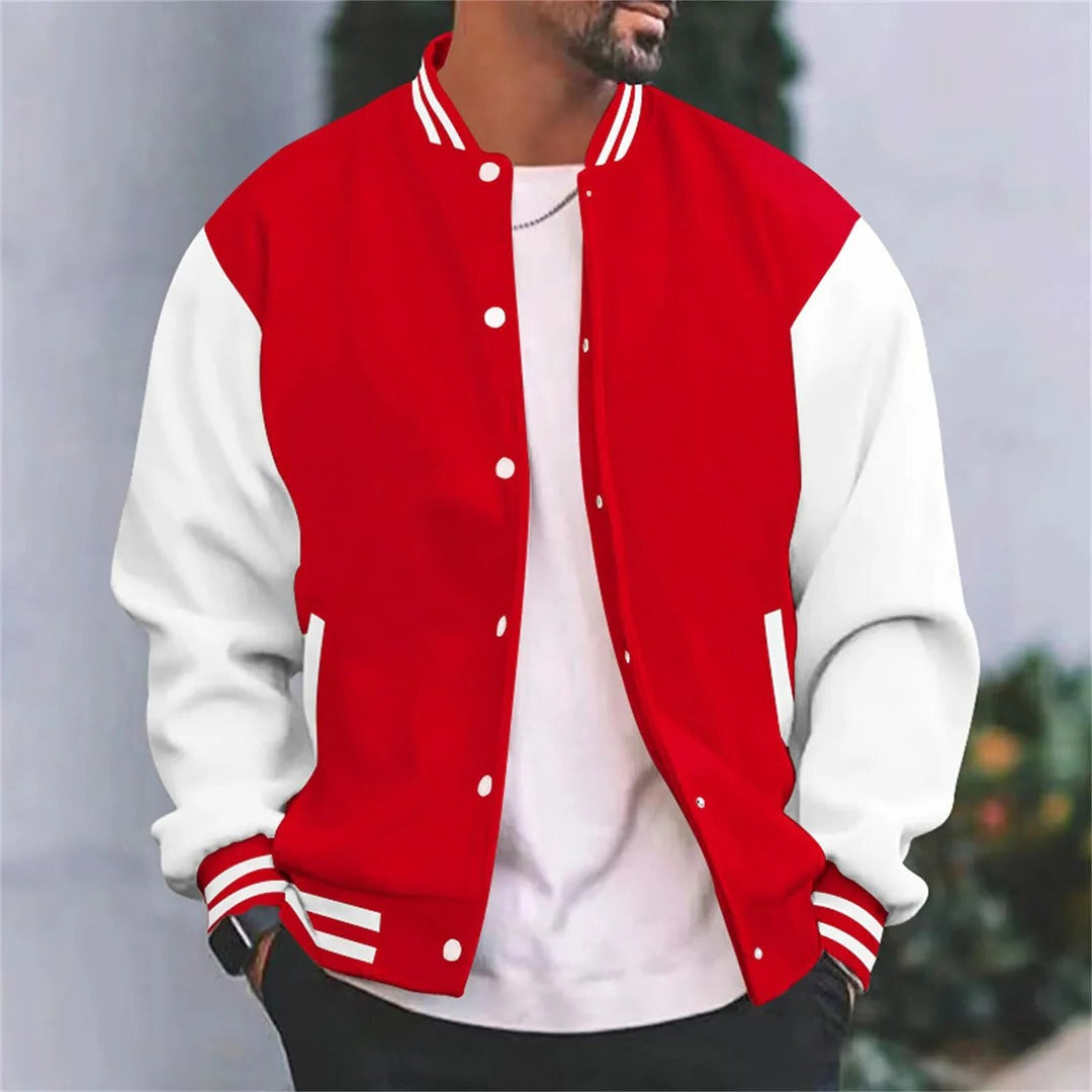 TrendAura Mens Baseball Style Bomber Jacket With White Sleeves Lightweight Coat Casual Autumn Wear