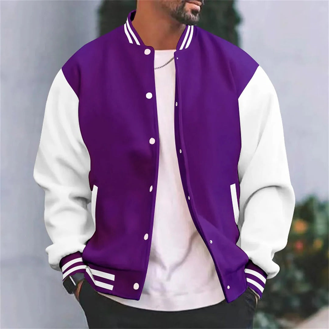 TrendAura Mens Baseball Style Bomber Jacket With White Sleeves Lightweight Coat Casual Autumn Wear