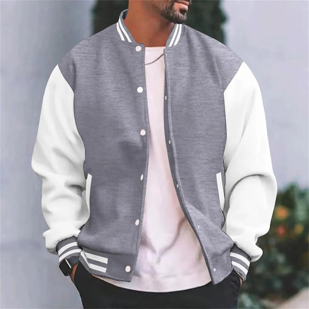 TrendAura Mens Baseball Style Bomber Jacket With White Sleeves Lightweight Coat Casual Autumn Wear