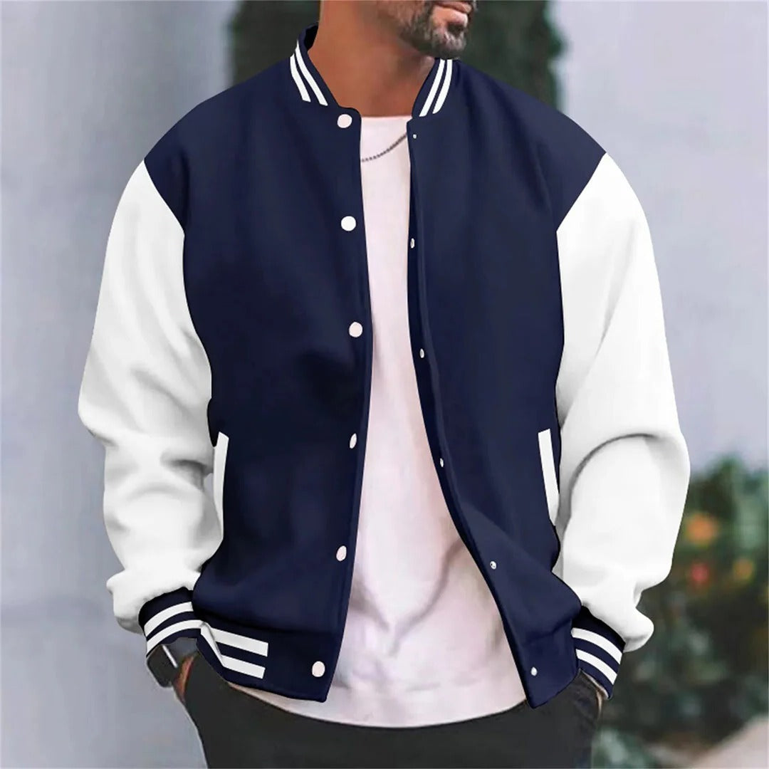 TrendAura Mens Baseball Style Bomber Jacket With White Sleeves Lightweight Coat Casual Autumn Wear