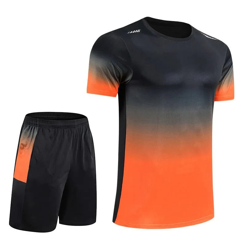 TrendAura Mens Gradient Sportswear Set With Short Sleeve Top And Matching Shorts For Training