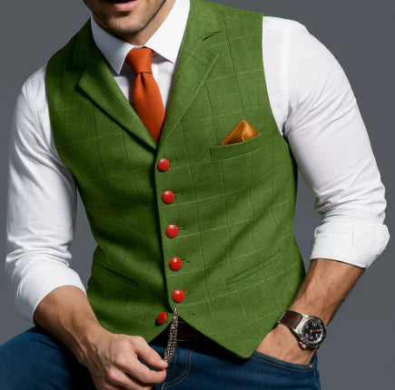 Refined Mens Checked Waistcoat Longline Button Front For Modern Gents Timeless Premium Vest