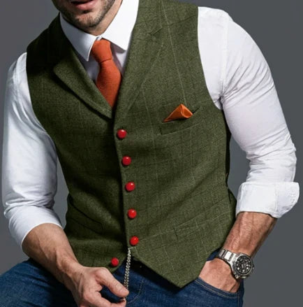 Refined Mens Checked Waistcoat Longline Button Front For Modern Gents Timeless Premium Vest