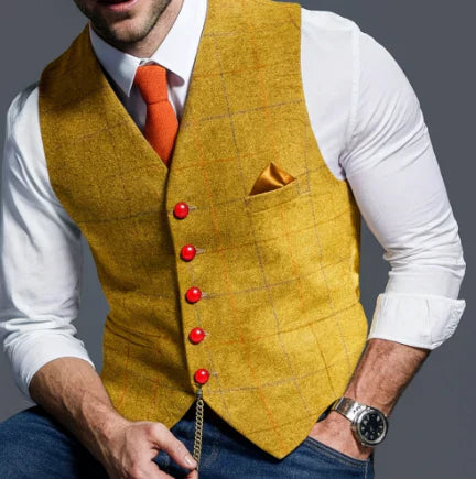 Refined Mens Checked Waistcoat Longline Button Front For Modern Gents Timeless Premium Vest