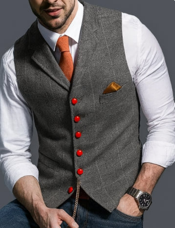 Refined Mens Checked Waistcoat Longline Button Front For Modern Gents Timeless Premium Vest