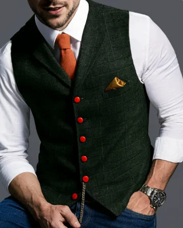 Refined Mens Checked Waistcoat Longline Button Front For Modern Gents Timeless Premium Vest