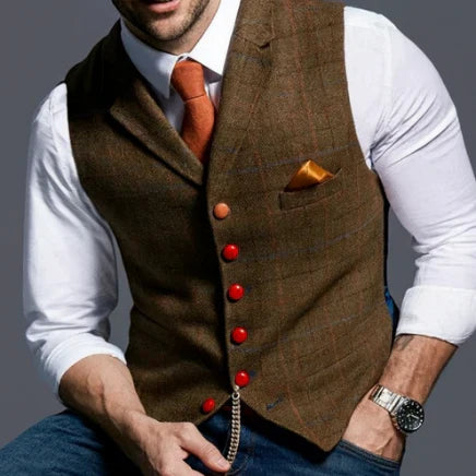 Refined Mens Checked Waistcoat Longline Button Front For Modern Gents Timeless Premium Vest