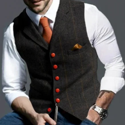 Refined Mens Checked Waistcoat Longline Button Front For Modern Gents Timeless Premium Vest