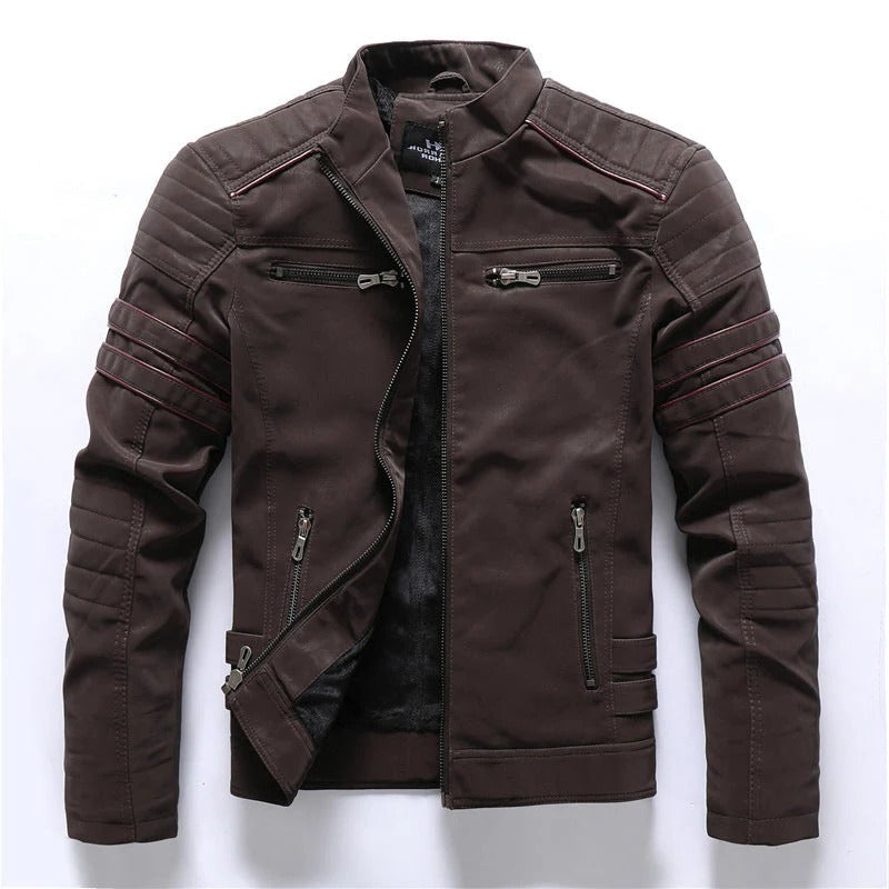 TrendAura Men's Biker Jacket With Quilted Shoulders And Zip Pockets For Everyday Riding