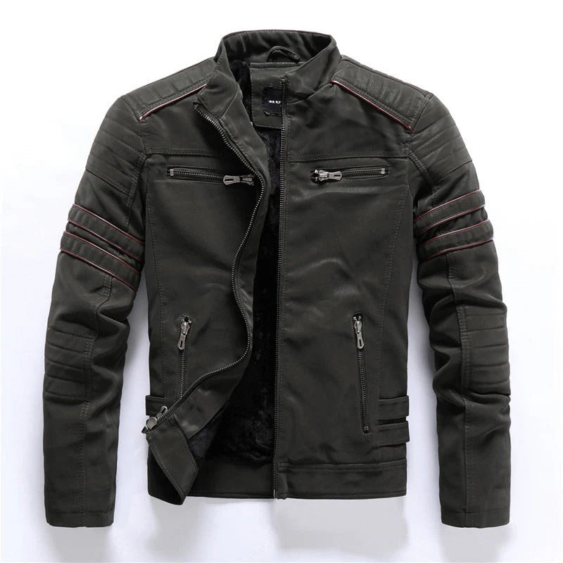 TrendAura Men's Biker Jacket With Quilted Shoulders And Zip Pockets For Everyday Riding
