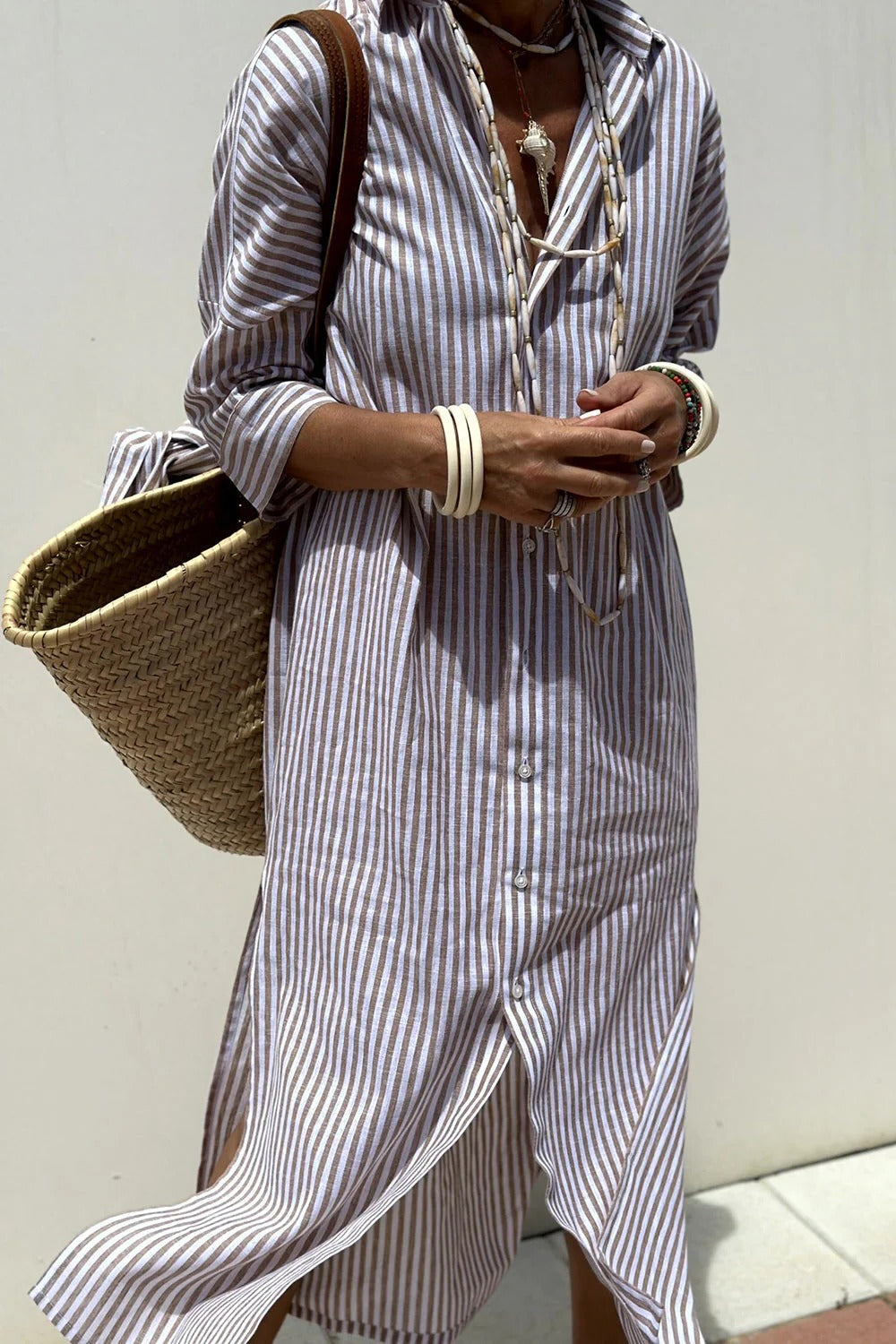 Women's Striped Button-Down Shirt Dress