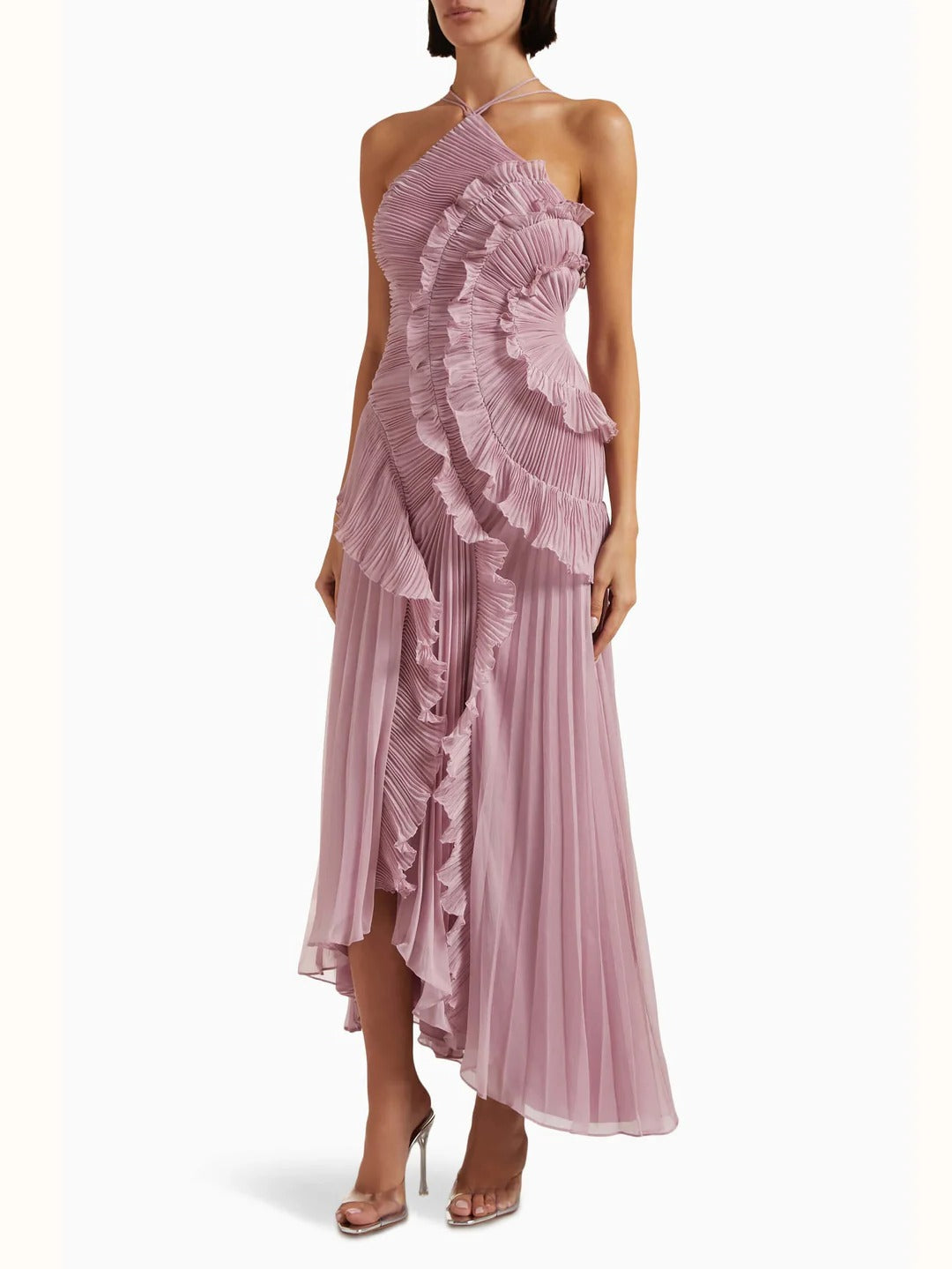 Women's Pleated One-Shoulder Maxi Dress