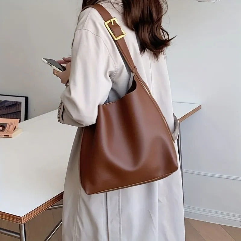 TrendAura Structured Shoulder Bag - Minimalist Design with Wide Adjustable Strap for Everyday Comfort