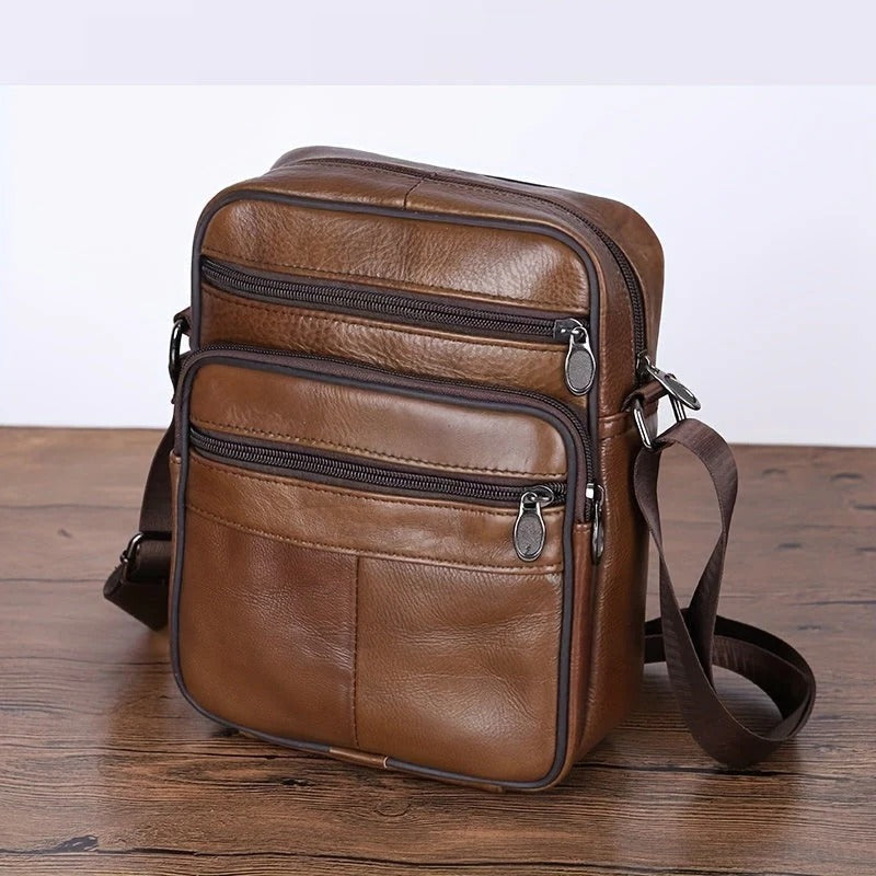 TrendAura Mens Black Shoulder Bag - Structured Design With Multiple Zipper Pockets For Business And Casual Use