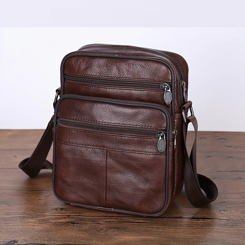 TrendAura Mens Black Shoulder Bag - Structured Design With Multiple Zipper Pockets For Business And Casual Use