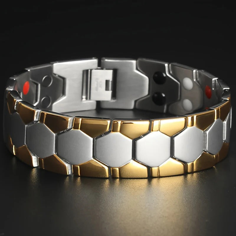 Men's Geometric Hexagonal Link Bracelet Gold Tone With Adjustable Clasp For Daily Wear