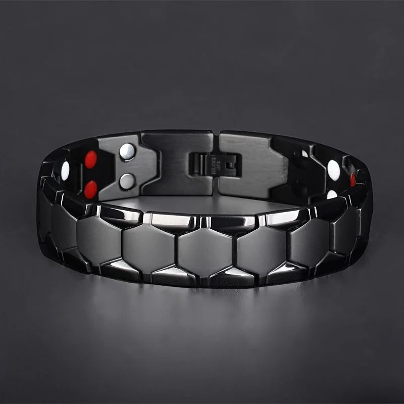 Men's Geometric Hexagonal Link Bracelet Gold Tone With Adjustable Clasp For Daily Wear