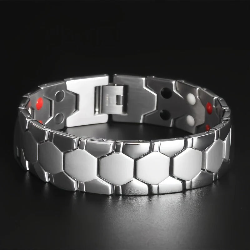Men's Geometric Hexagonal Link Bracelet Gold Tone With Adjustable Clasp For Daily Wear