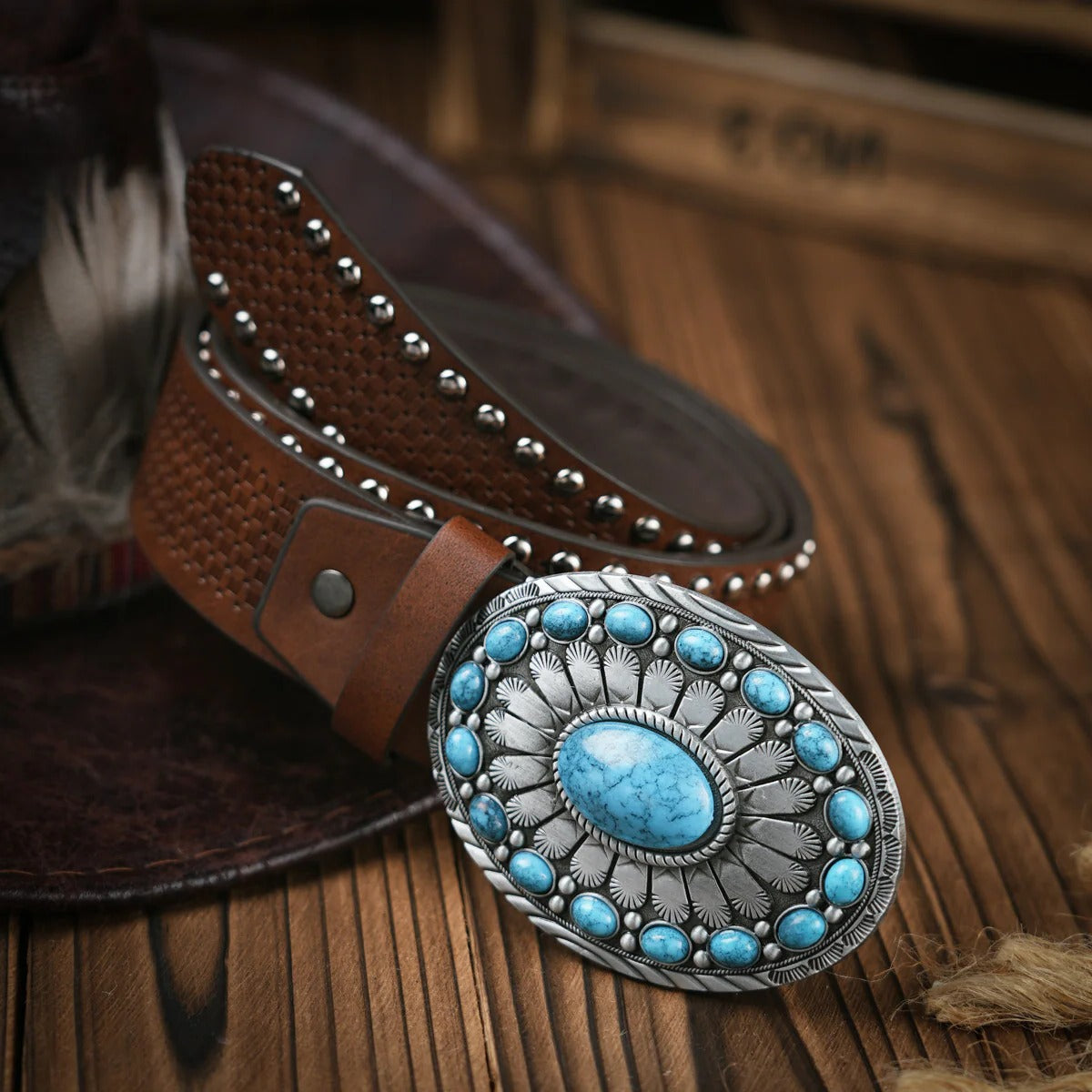 Mens Western Style Leather Belt With Ornate Brass Buckle For Casual And Formal Wear